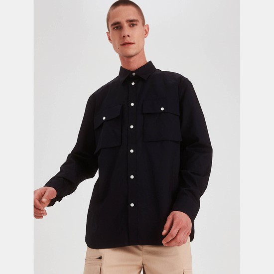 Aigle Long-sleeved Cotton Shirts Men Black ZA-89406